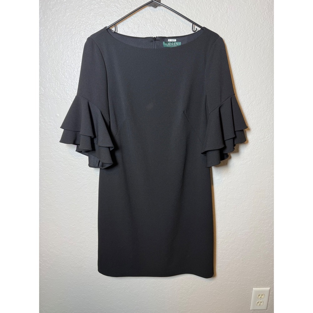 Lauren Ralph Lauren Black Dress Women's Size 6 Ruffle Sleeve Cocktail Party